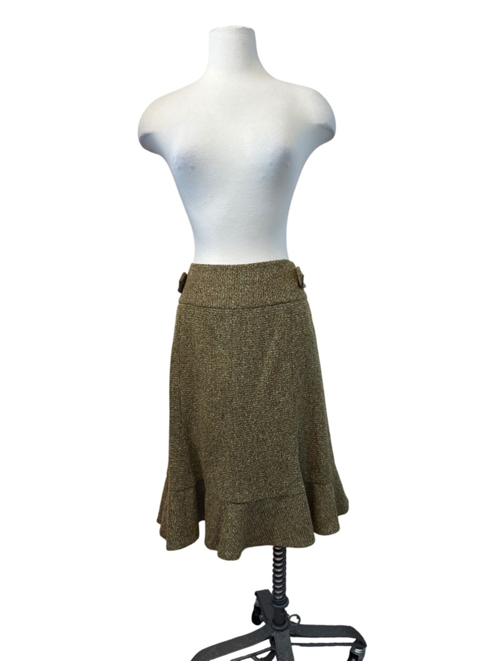 Etcetera Olive Green A-Line Textured Flounce Skirt